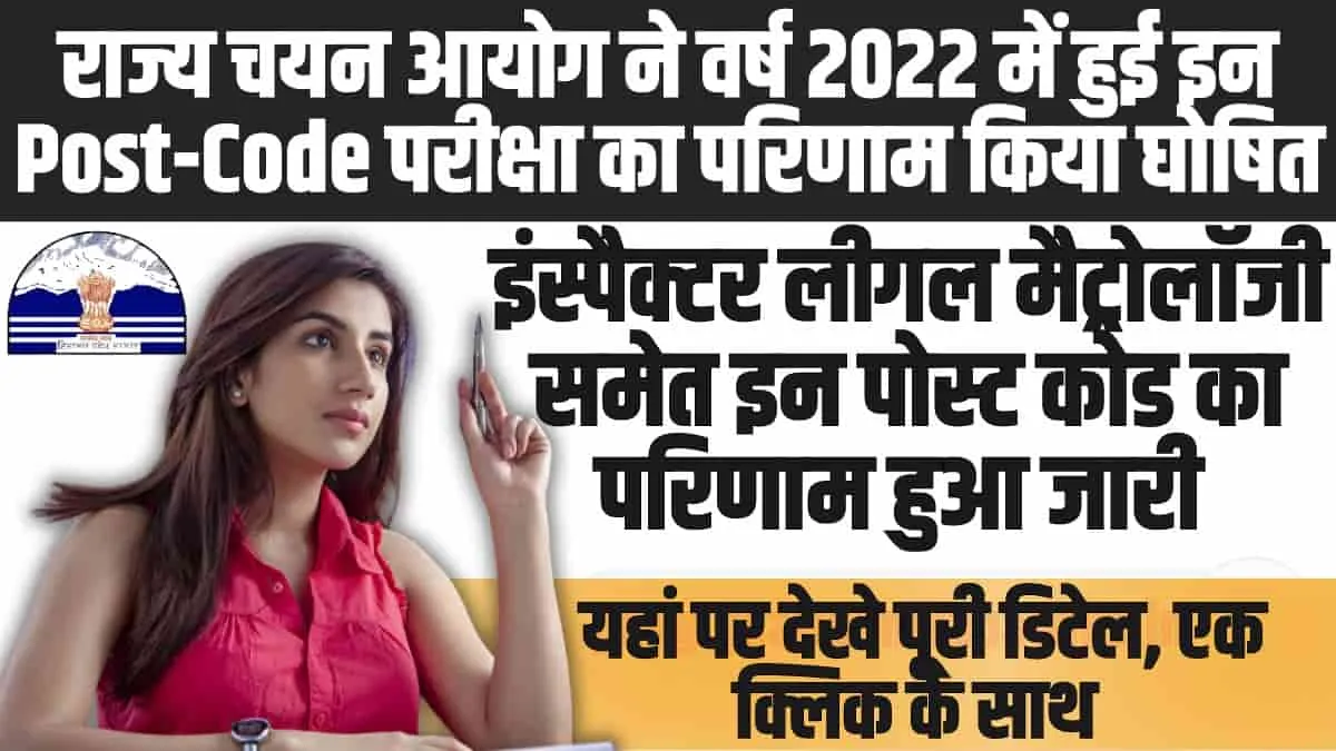 HPRCA  Result : राज्य चयन आयोग ने वर्ष 2022 में हुई इन Post-Code परीक्षा का परिणाम किया घो​षित