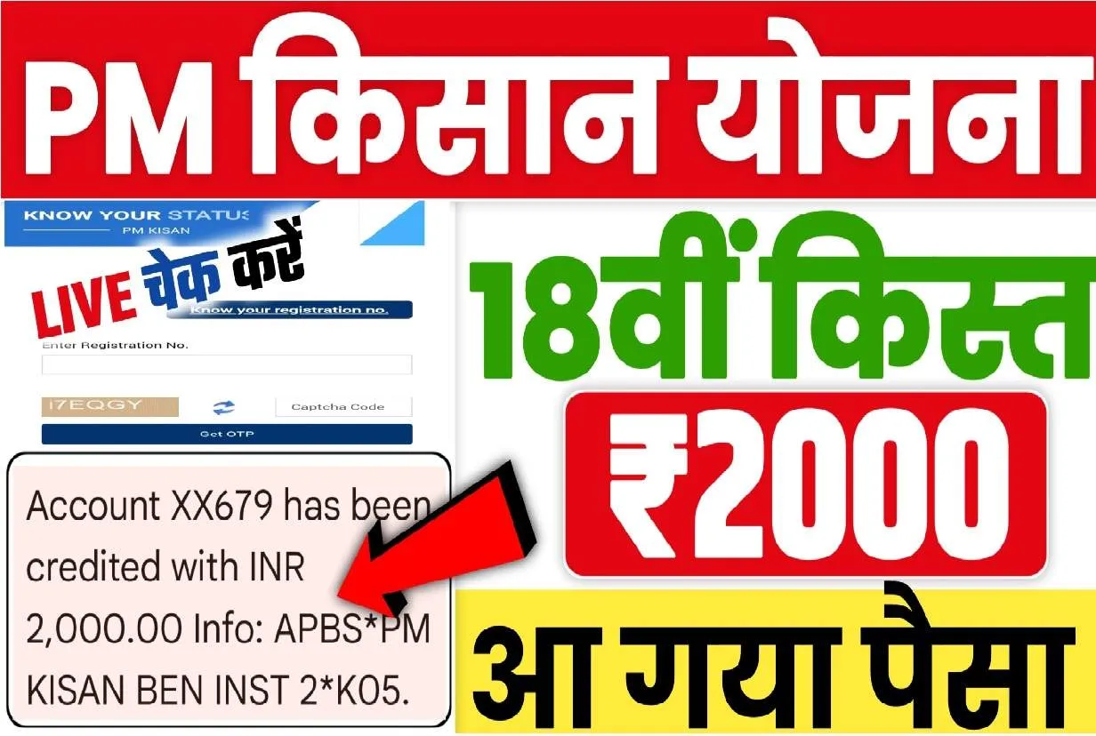 PM Kisan Yojana 18th Installment Status : बड़ी खबर किसानों के खाते में आ चुके हैं  18वीं किस्त के  2000 रुपए की राशि 