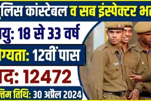 Police Constable and SI Bharti 2024 || पुलिस कांस्टेबल व सब इंस्पेक्टर के 12472 पदों पर निकली बंपर भर्ती, 12वीं पास युवाओं के लिए सुनहेरा मौका, यहाँ से करें आवेदन