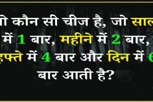 General Knowledge Quiz ||  वो कौन सी चीज है, जो साल में 1 बार, महीने में 2 बार, हफ्ते में 4 बार और दिन में 6 बार आती है?